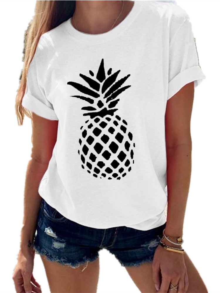 Womens Ruffle Cap Sleeve V Neck Shirt Button Down Pleated Tunic Tops Pineapple Fruit Print Loose Comfy Blouse Summer Beach Casual Tee